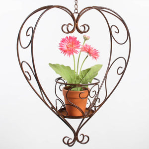Hängeampel mit Kette Herz Metall Blumenampel Pflanzkorb 32x10cm H40cm rostfarbend