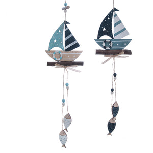 Hänger Segelboot Holz Maritim 2sortiert Türschild Wanddeko Fensterdeko 11x47cm