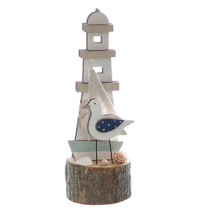 Maritim Deko Leuchtturm Möwe Stamm Shabby Meer See Küste Lighthouse H20cm