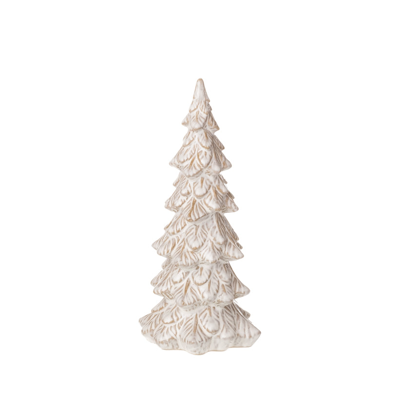 Tanne Keramik glasiert creme Weihnachten Wald 2Größen wählbar
