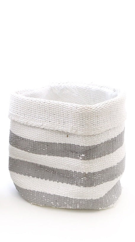 Korb mit Krempe weiß/grau gestreift Aufbewahrung Ø20 H20cm Blumentopf Polyester