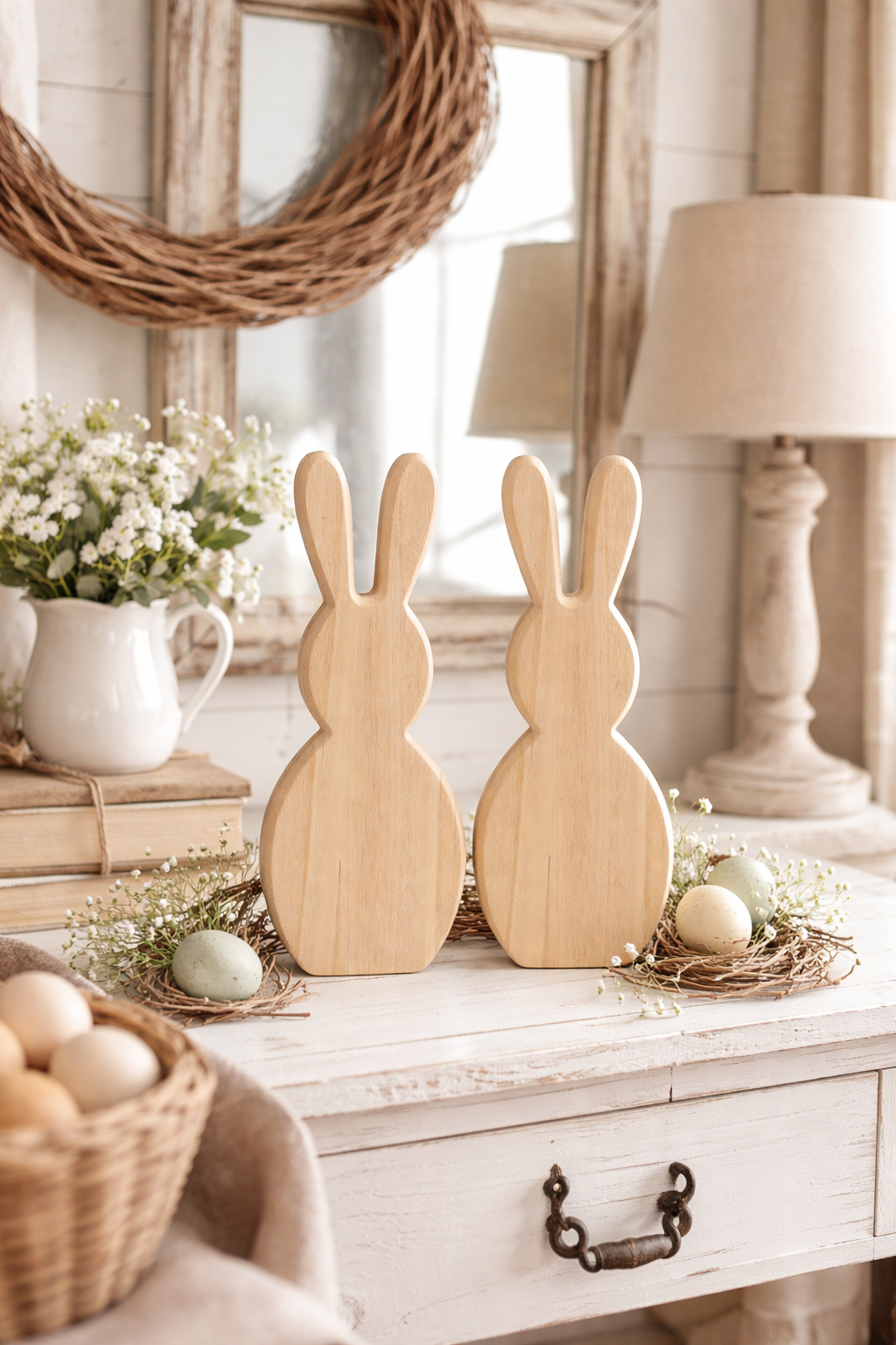 Holz Hase natur H30cm /50cm/70cm Osterhase aus Paulowniaholz Dekofigur Natürliche Skulptur aus leichtem  Holz schlichtem Design Ostern 3Größen wählbar