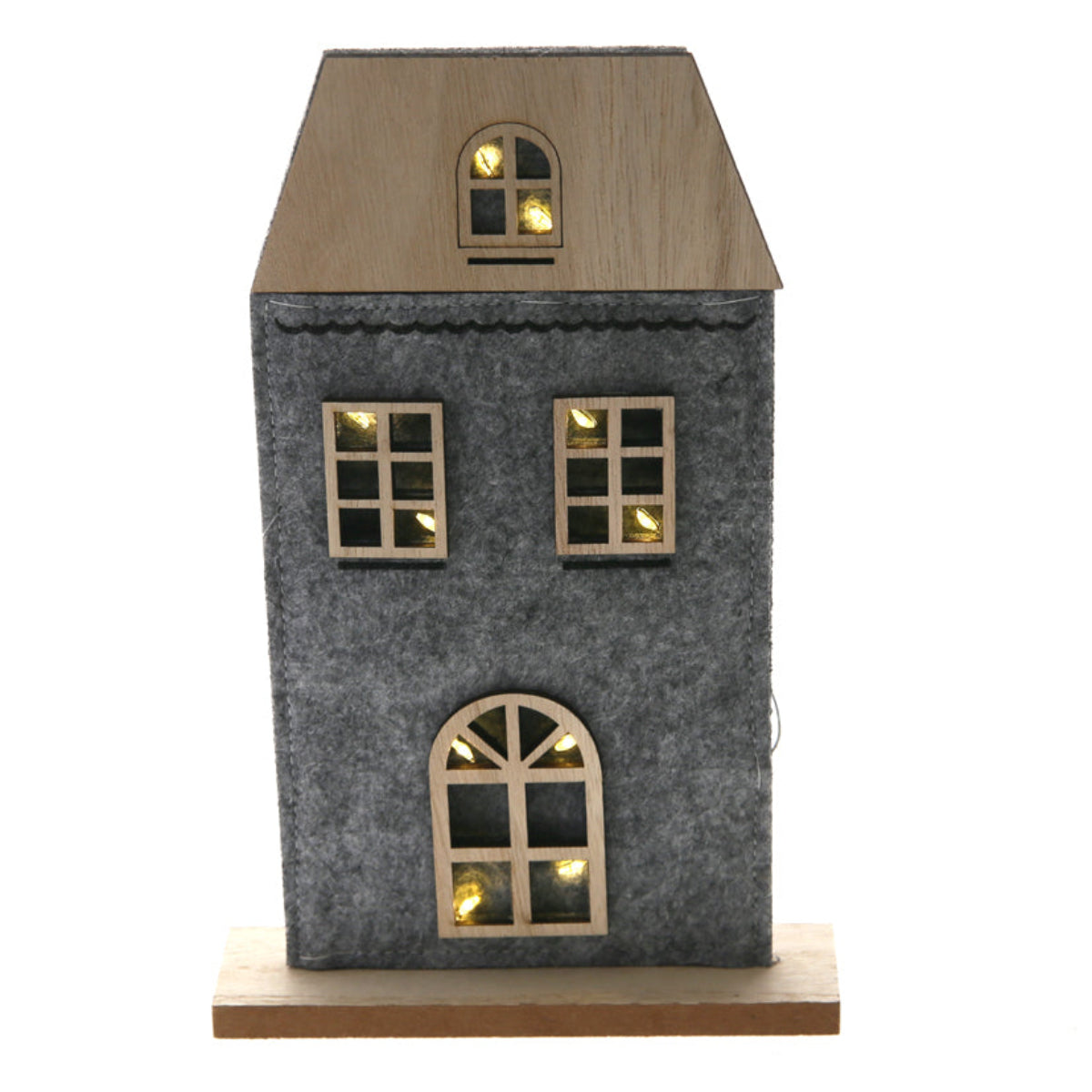 Lichterhaus mit LED Filzhaus 15x4cm H24cm grau/natur Filz Weihnachten Herbst Dekoration