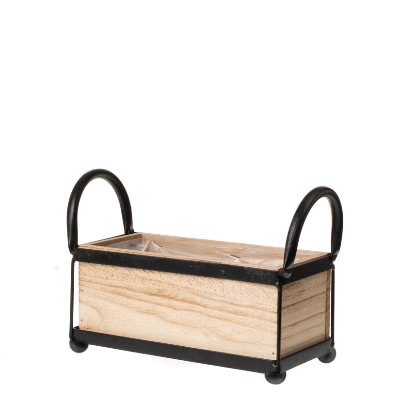 Pflanzkasten Holz rechteckig mit Griff natur/schwarz Aufbewahrung 21x10cm H17cm