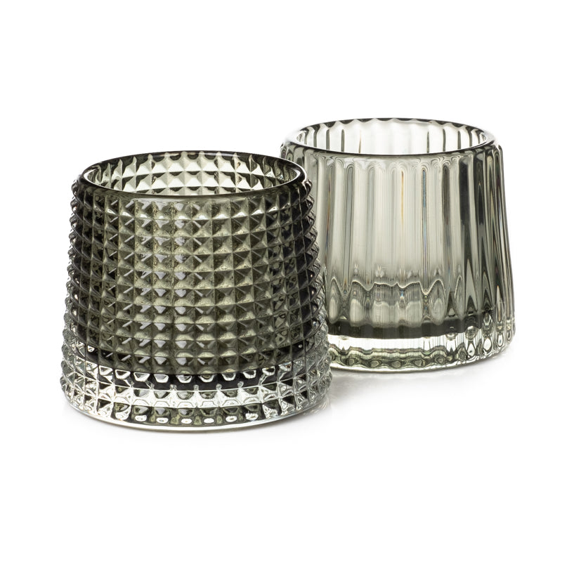 Windlicht Glas grün 2farbig sort. Teelichthalter Ø9cm H9cm