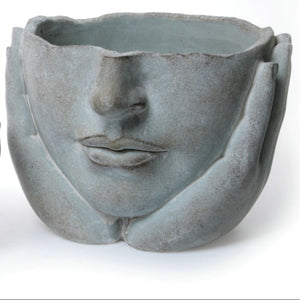 Pflanzkopf Büste Figur zum Bepflanzen Zement Pflanzgefäß grau Ø18cm H13cm