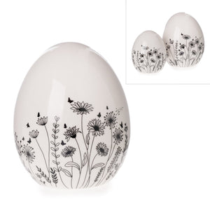 Osterei Ei weiß/schwarz 2er Set Keramik Landhaus Ø9,5cm H11,5cm Blumenwiese Keramikei Osterdekoration Frühling