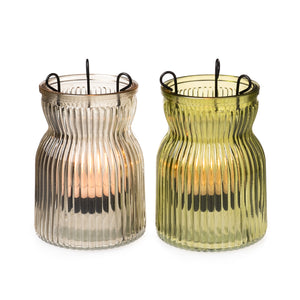 Windlicht mit Teelichthalter 2Fb.sort. Glas Teelichthalter Ø8cm H10cm klar/grün