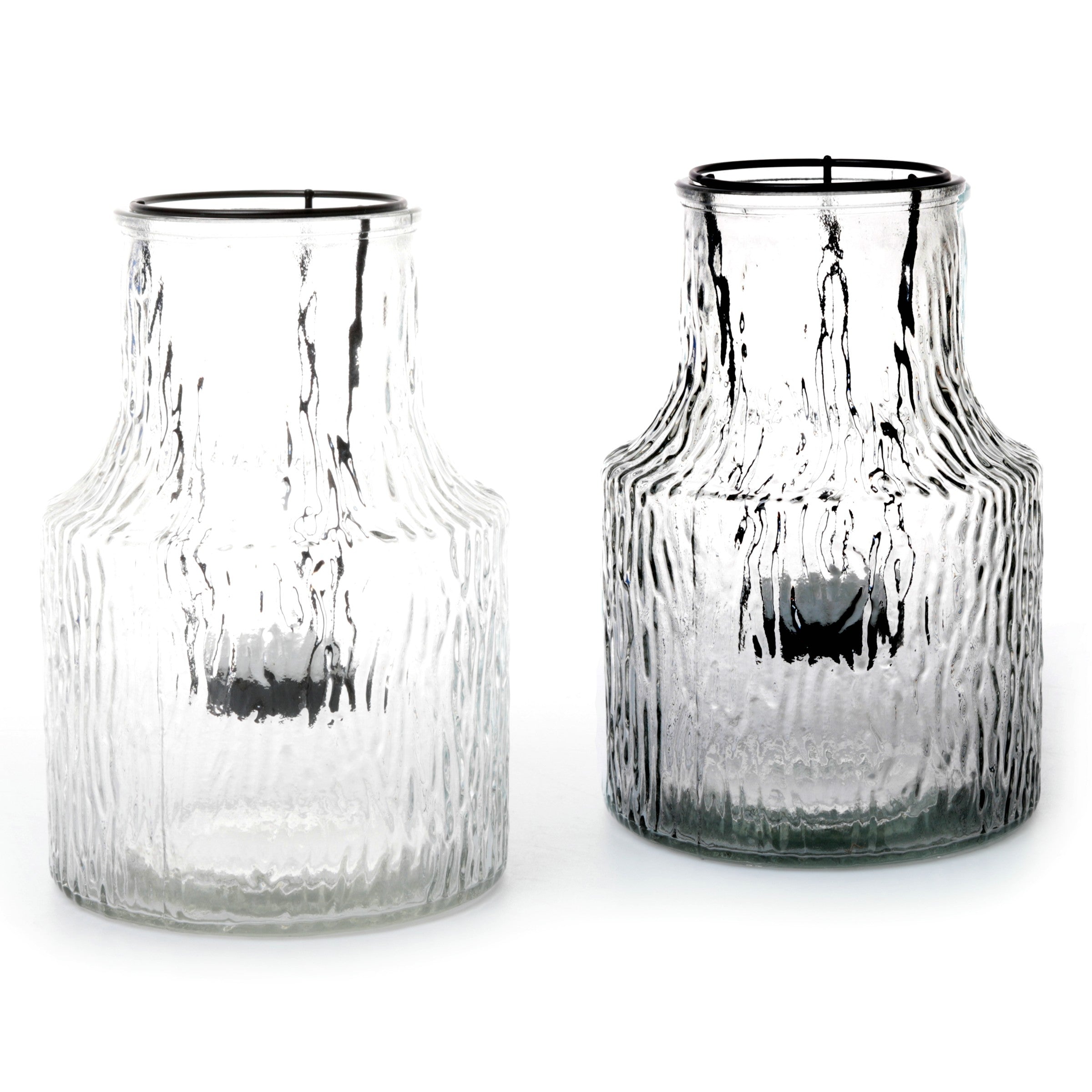 Windlicht mit Teelichthalter 2Fb.sort. Glas Teelichthalter Ø13cm H19cm klar/grau
