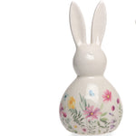 Lade das Bild in den Galerie-Viewer, Hase Ostern Figur weiß-bunt Blumenmuster Keramik Ø11cm H23cm Skulptur Landhaus
