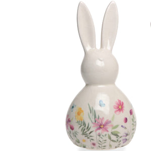 Hase Ostern Figur weiß-bunt Blumenmuster Keramik Ø11cm H23cm Skulptur Landhaus