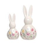Lade das Bild in den Galerie-Viewer, Hase Ostern Figur weiß-bunt Blumenmuster Keramik Ø11cm H23cm Skulptur Landhaus

