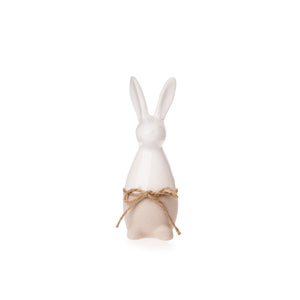 Hase Ostern Figur weiß-beige mit Schleife Keramik  Ø6cm H17cm Skulptur Landhaus