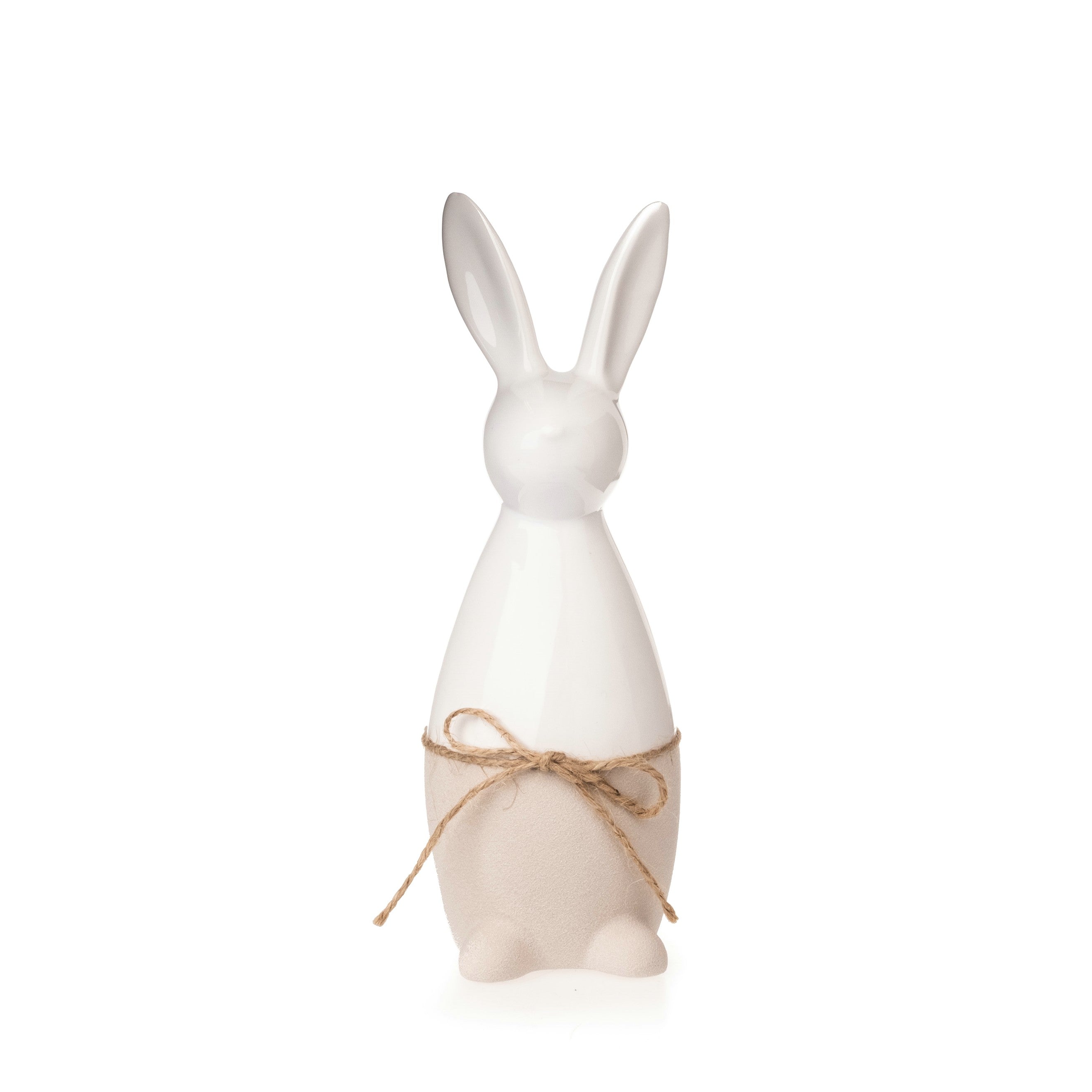 Hase Ostern Figur weiß-beige mit Schleife Keramik  Ø8,5cm H25cm Skulptur Landhaus