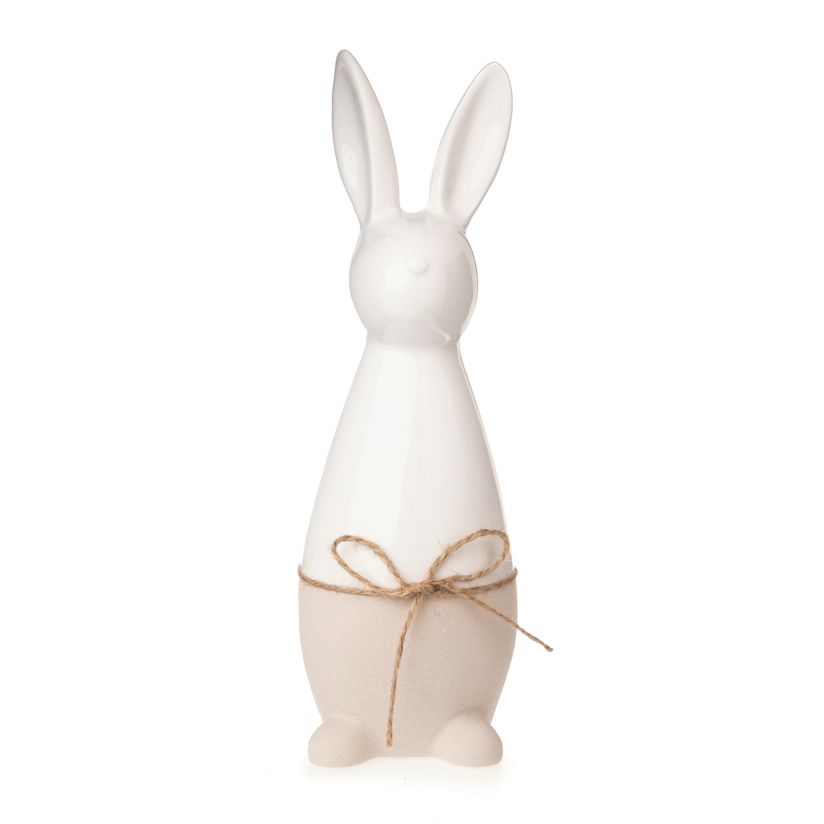 Hase Ostern Figur weiß-beige mit Schleife Keramik  Ø10cm H31cm Skulptur Landhaus