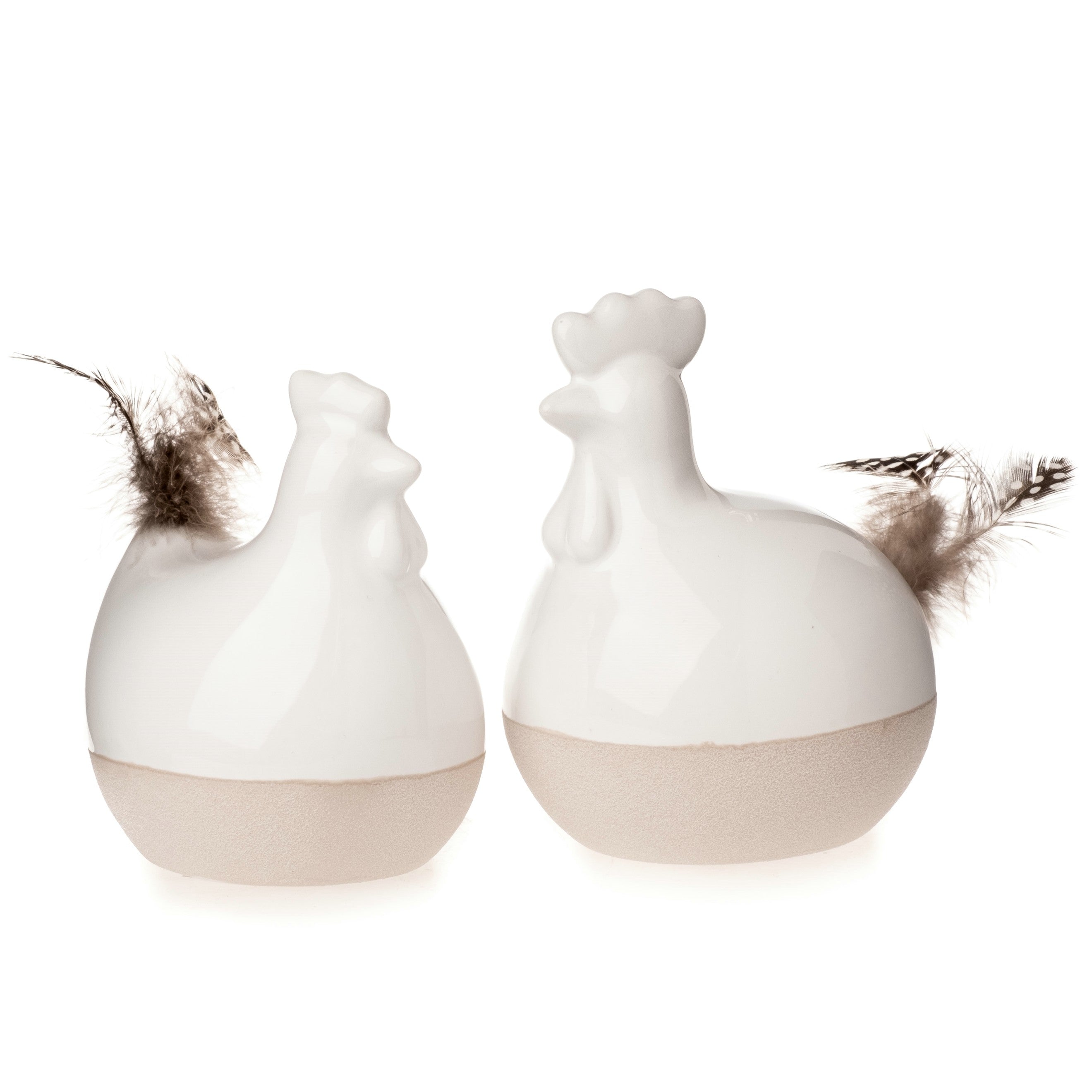 Hahn/Huhn 2fach sort. Ostern Figur weiß-beige mit Schleife Keramik  Ø10x9cm H13cm Skulptur Landhaus