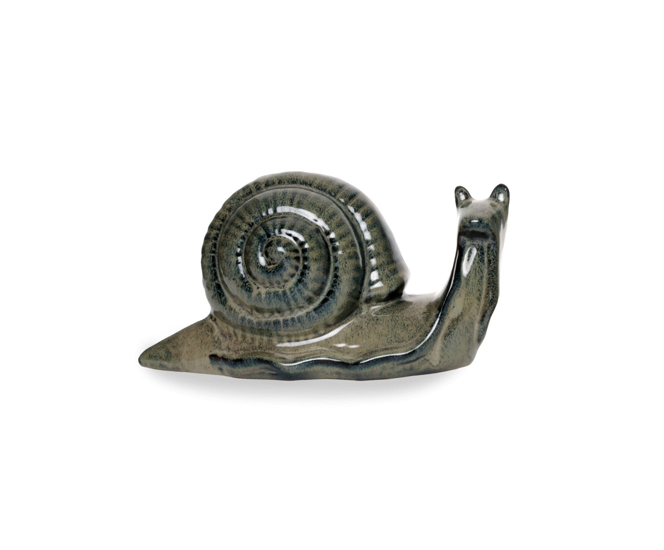 Schnecke grau/grün Steingut glasiert Figur Skulptur Garten 24x9,5cm H12cm