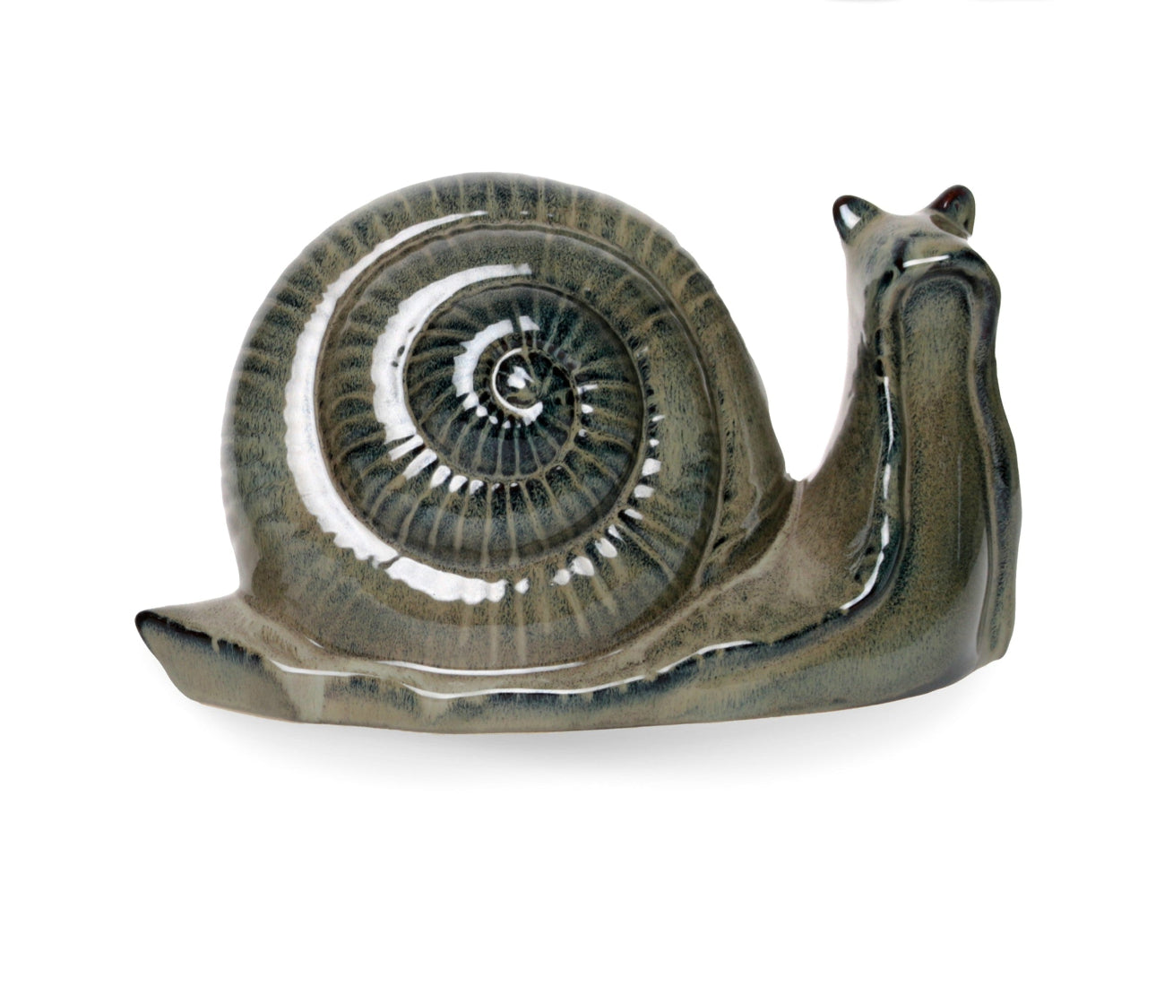 Schnecke grau/grün Steingut glasiert Figur Skulptur Garten 30x14cm H17cm