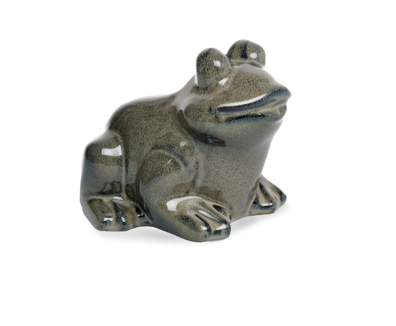 Frosch grau/grün Steingut glasiert Figur Skulptur Garten 16x15cm H13cm