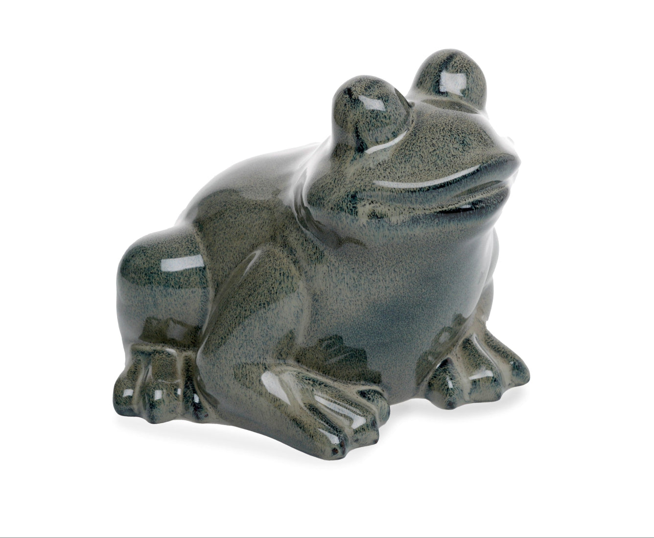 Frosch grau/grün Steingut glasiert Figur Skulptur Garten 21x22cm H17cm