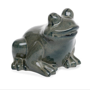 Frosch grau/grün Steingut glasiert Figur Skulptur Garten 21x22cm H17cm