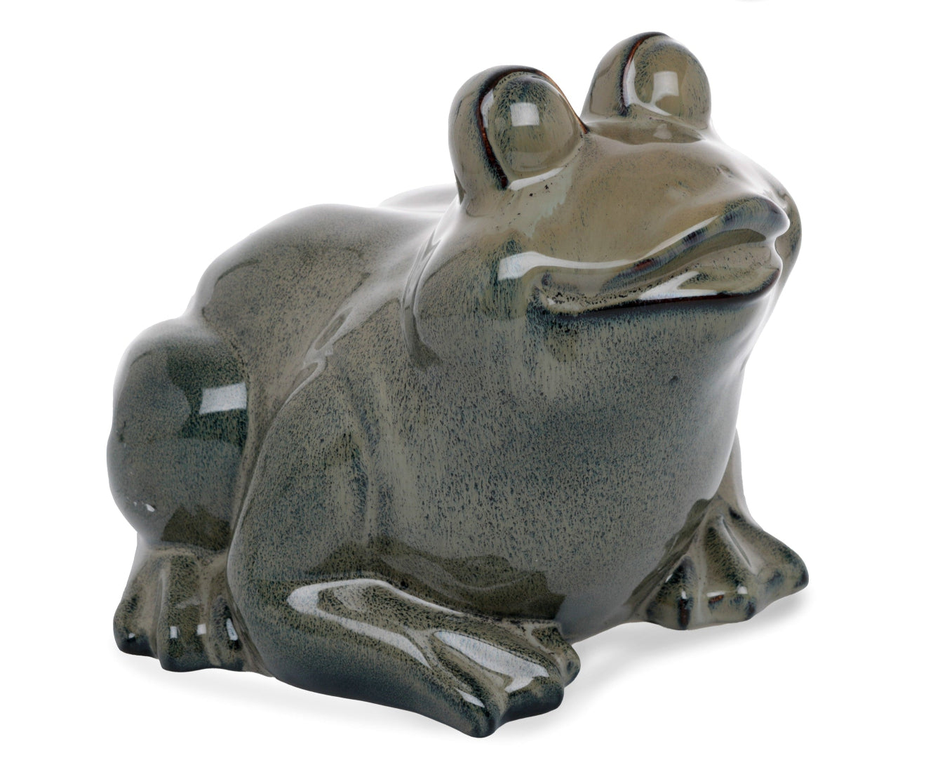 Frosch grau/grün Steingut glasiert Figur Skulptur Garten 27x26cm H20cm