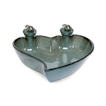 Lade das Bild in den Galerie-Viewer, Vogeltränke aus Porzellan mit Vogel-Figur – petrol – Ø31,5 x 30,5 cm, Höhe 12 cm – nicht frostfest &amp; dekorativ Porzellan Vogelbad Garten
