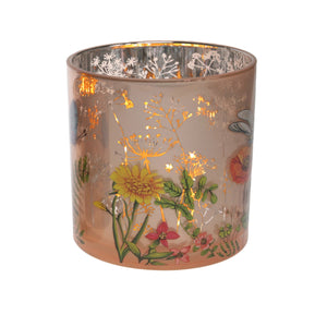 Windlicht Glas mit Blumen Dekor Teelichterhalter bunt Ø15cm H15cm Blumenwiese