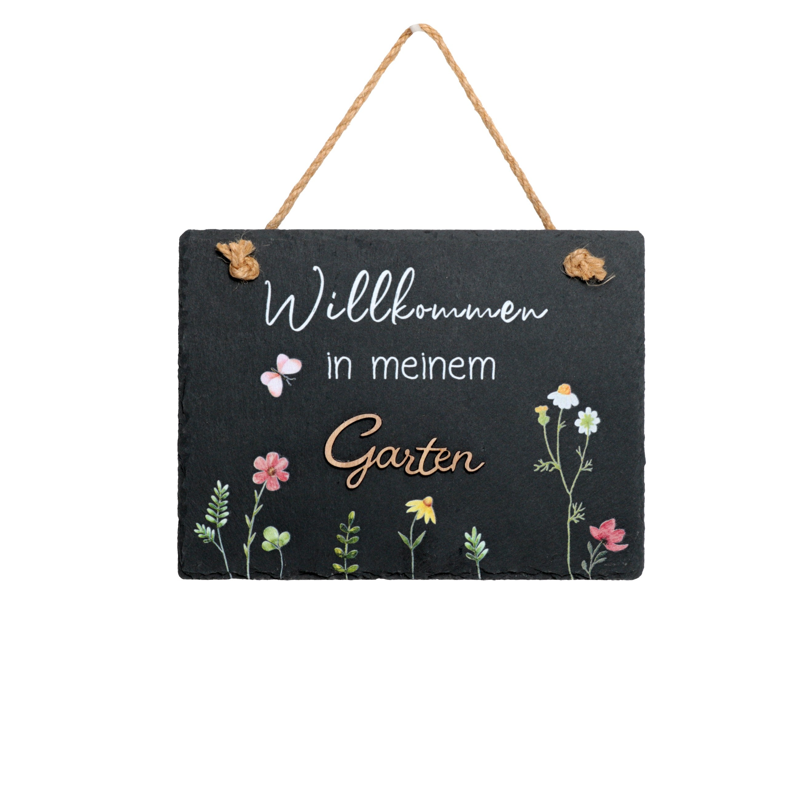 Spruchschild Schiefertafel zum Aufhängen Schieferplatte Eingangstür Gartentür 20x15cm