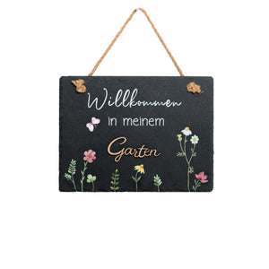 Spruchschild Schiefertafel zum Aufhängen Schieferplatte Eingangstür Gartentür 20x15cm