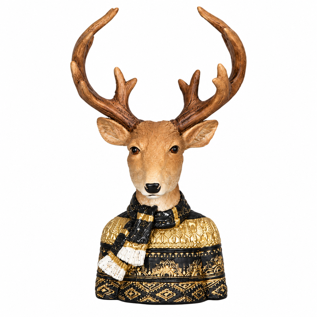 Hirschbüste schwarz-gold – 21 cm Dekofigur aus Polyresin