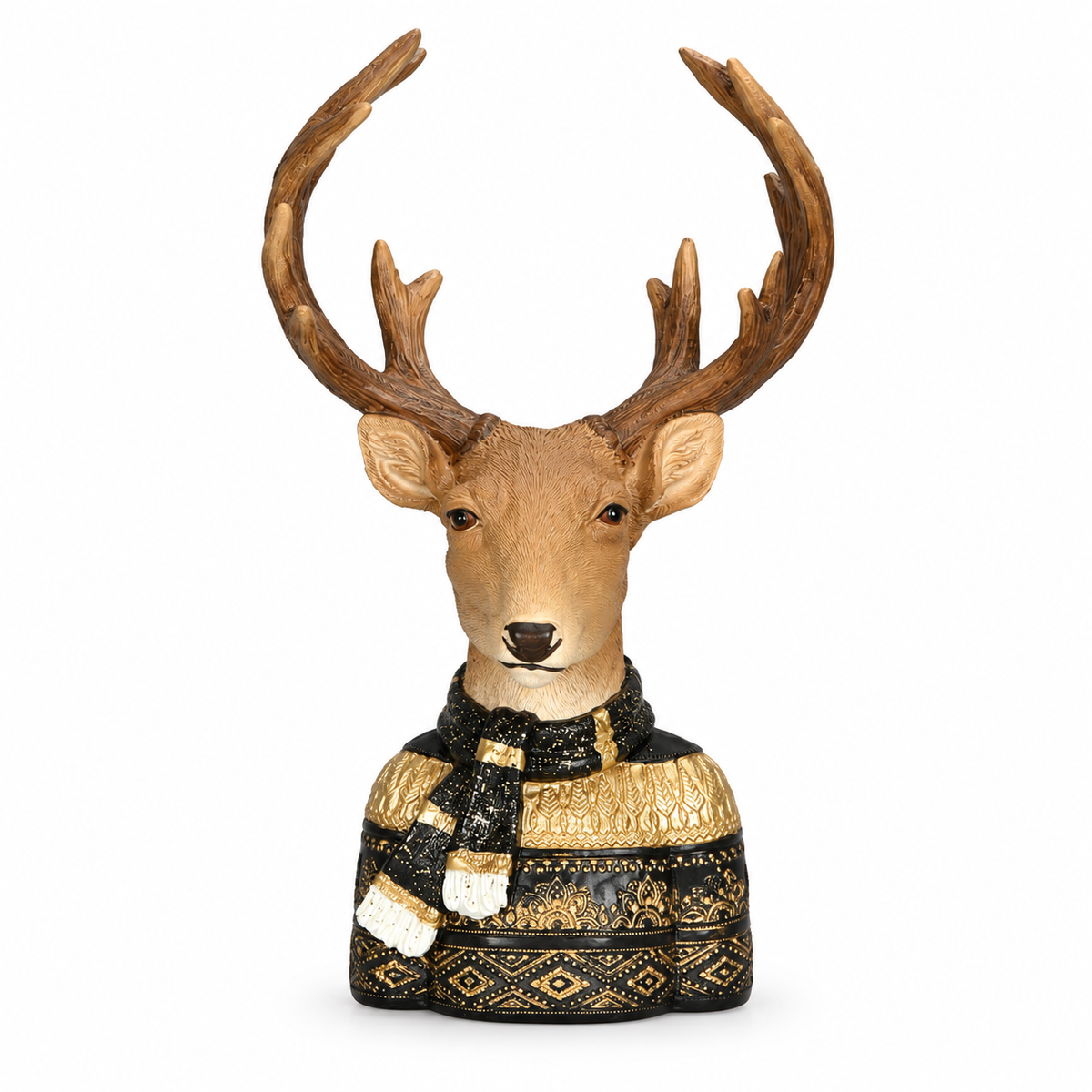 Hirschbüste schwarz-gold – 26 cm Dekofigur aus Polyresin