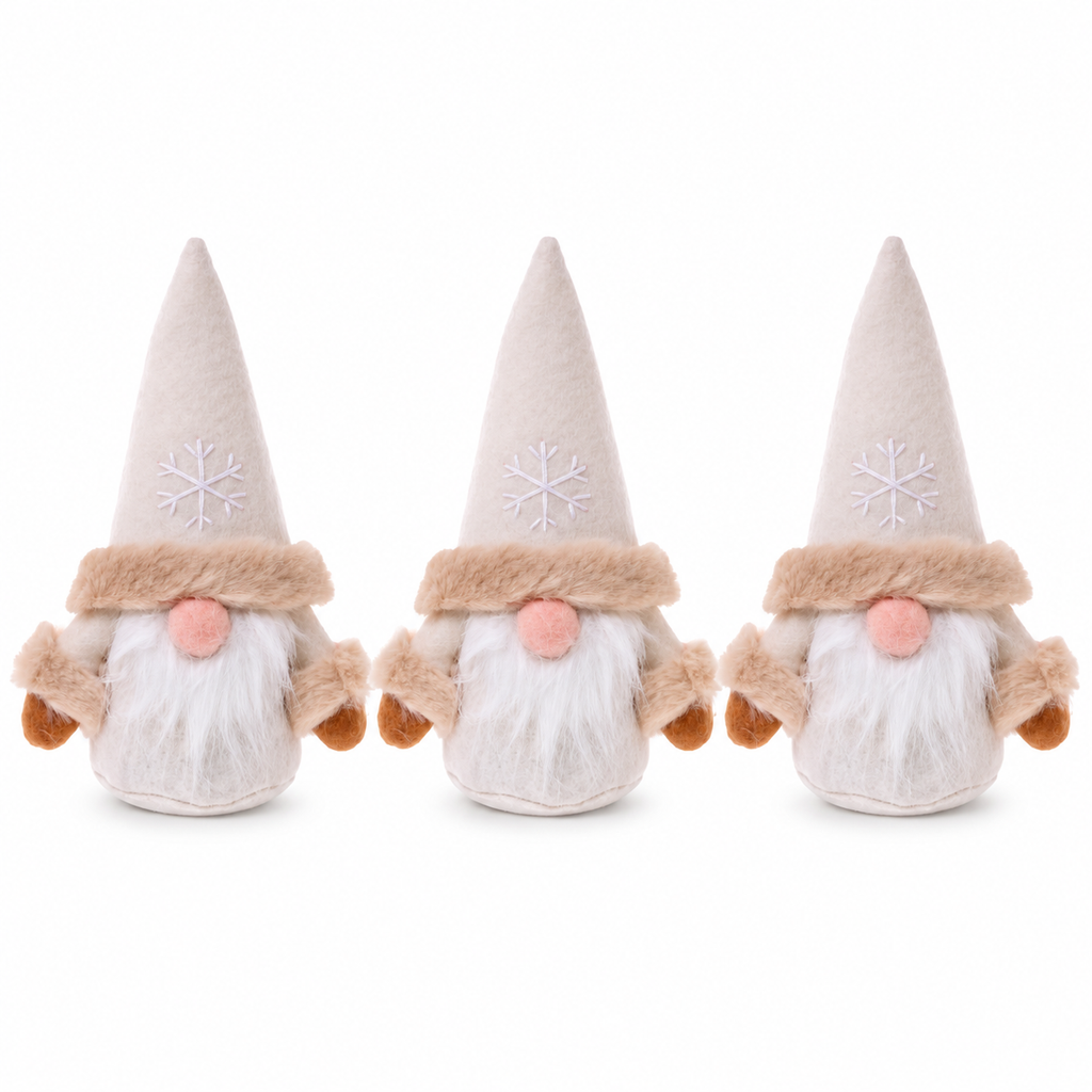 Deko Wichtel 3er Set 16 cm – Weiße Wichtelfiguren aus Stoff Baumwolle & Filz