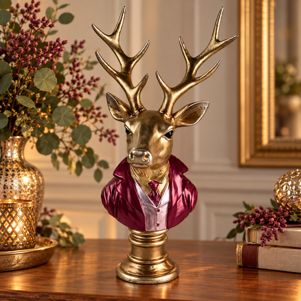 Hirschbüste Metallic-Burgundy – 35 cm Dekofigur