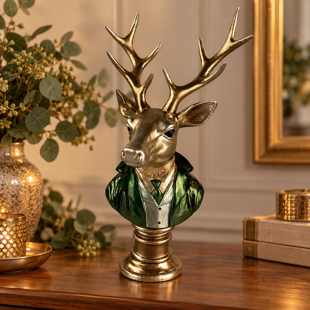 Hirschbüste Metallic-Grün – 35 cm Dekofigur