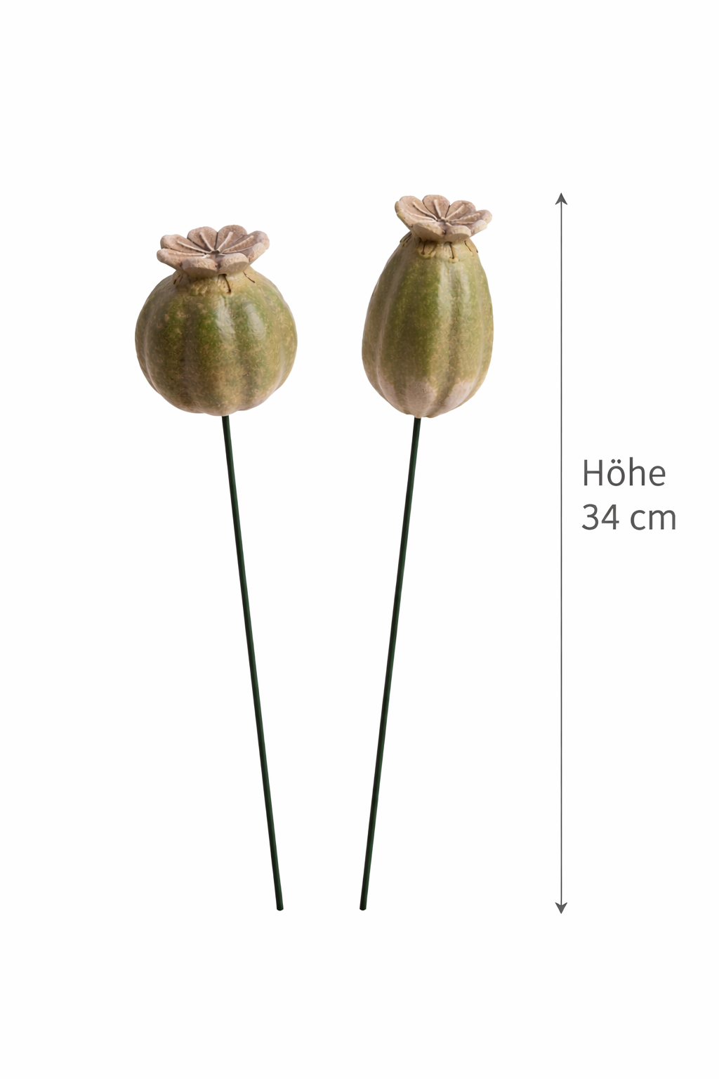Mohn Mohnkapsel okka-grün Keramik 2fach sort. Gartenstecker H34cm + H44cm Stecker Herbst Garten 2Größen wählbar