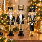 Deko Nussknacker 3er Set schwarz-gold – 20,5 cm aus Polyresin