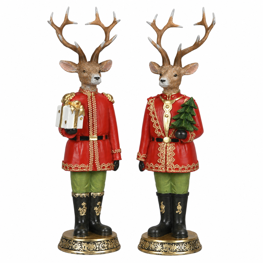 Hirsch Deko 2er Set rot-grün – 32 cm aus Polyresin
