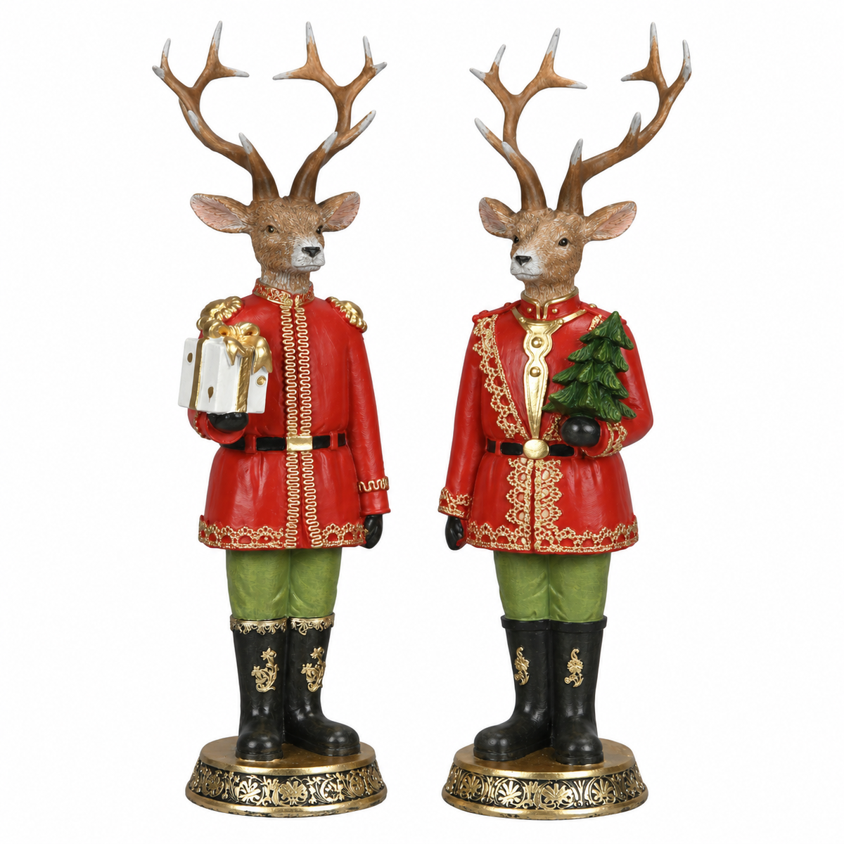 Hirsch Deko 2er Set rot-grün – 32 cm aus Polyresin