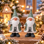 Deko Santa 2er Set 14 cm – Weihnachtsmann aus Polyresin in Grün & Grau