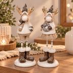 Elch 2er Set Beige Weiß – 13,5 cm | Polyresin Weihnachtsdeko