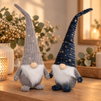 Wichtel 2er Set Blau Grau – 45 cm | Große Weihnachtsdeko
