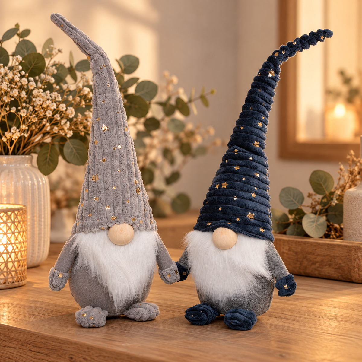 Wichtel 2er Set Blau Grau – 45 cm | Große Weihnachtsdeko