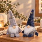 Wichtel 2er Set Blau Grau – 15 cm | Winterliche Weihnachtsdeko