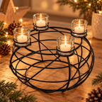 Metall Adventskranz Kerzenhalter Ø 39 cm – Schwarz mit 4 Gläsern