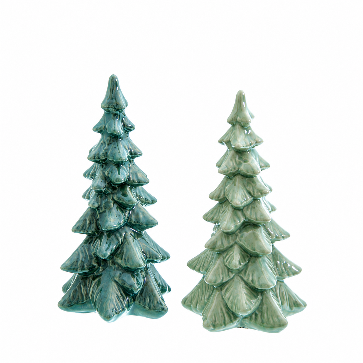 Porzellan Tannen 2er Set – Weihnachtsdeko in Hellgrün und Grün