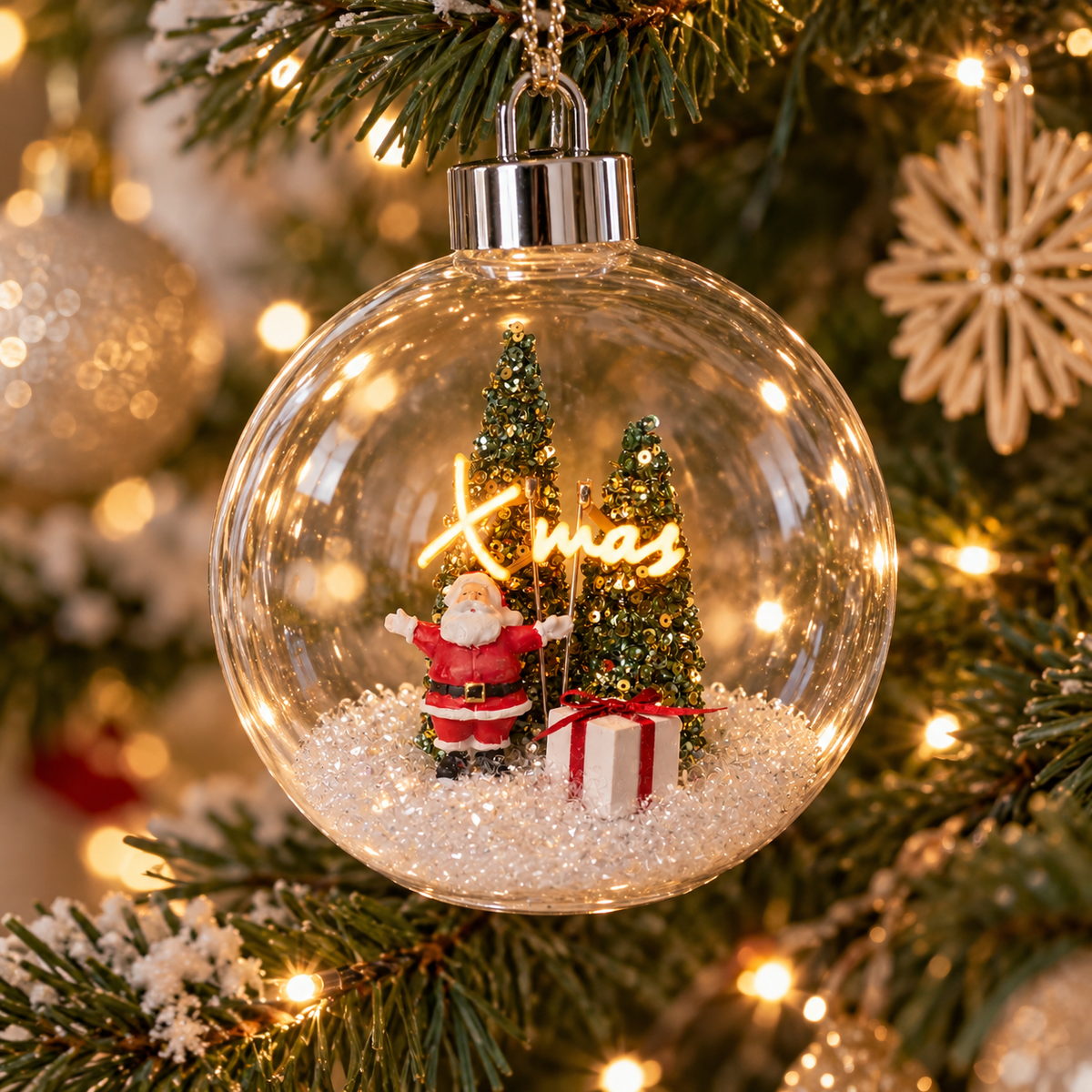 LED Glaskugel X-Mas – 14 x 17,5 cm | Weihnachtsdeko mit Timer