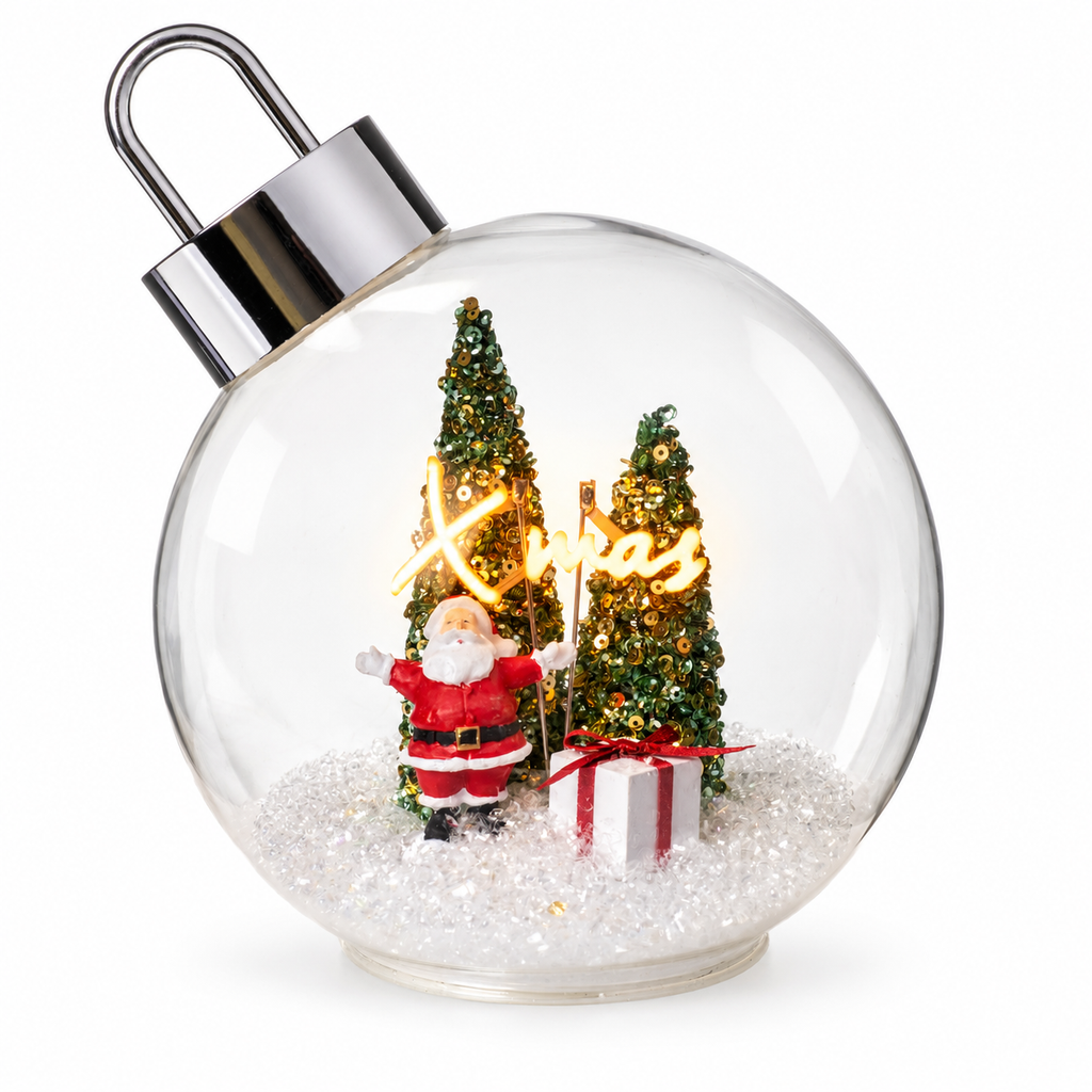 LED Glaskugel X-Mas – 14 x 17,5 cm | Weihnachtsdeko mit Timer