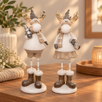 Elch 2er Set Beige Weiß – 19 cm | Polyresin Weihnachtsdeko
