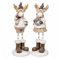 Elch 2er Set Beige Weiß – 13,5 cm | Polyresin Weihnachtsdeko